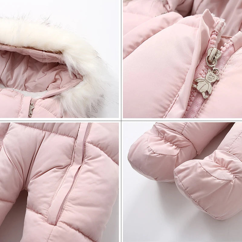 Infant Winter Snowsuit with Hood, Double Front Zippers and Quilted Design, Fleece-Lined Baby One-Piece for Boys and Girls, 3-24 Months