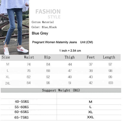 Maternity Denim Jeans with Over-Belly Panel, Blue Pregnancy Pants with Frayed Hem Styling, M-2XL Options for Everyday Casual Outfits