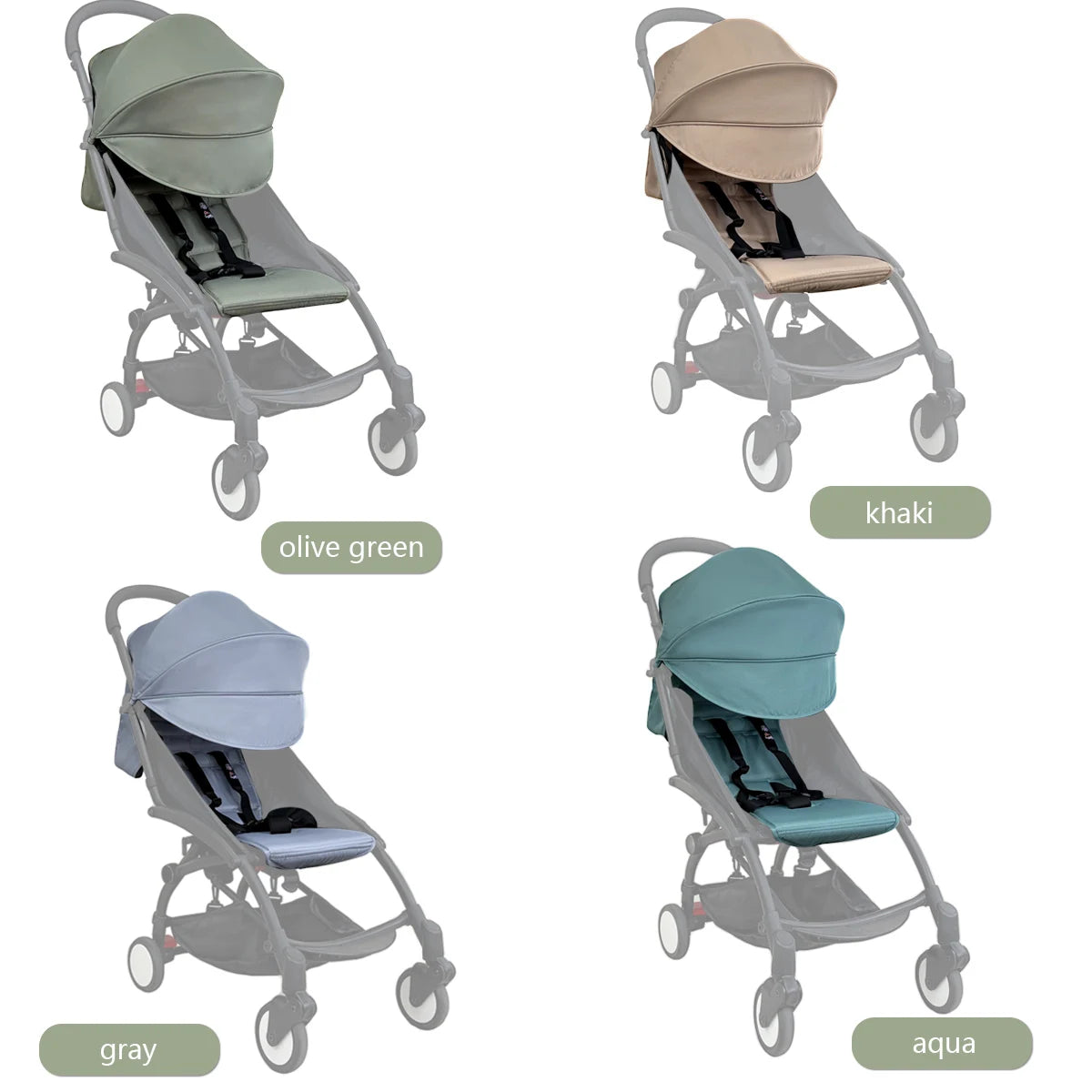 Stroller Canopy Cover and Padded Seat Set Compatible with Babyzen YOYO and YOYO2, 600D Replacement Fabric with Rear Zipper Pocket and Color Options