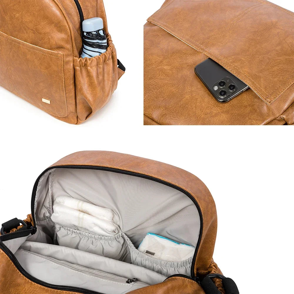 Baby Changing Backpack with Front Slip Pockets and Side Storage, Soboba Solid-Color Diaper Bag with Carry Handle for Everyday Parent Outings