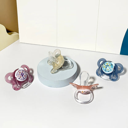Floral Baby Pacifier Set with Covers and Thumb-Shaped Nipples, Pink and Blue Printed Soothers for Infants 0-6 Months and Baby Shower Gifts
