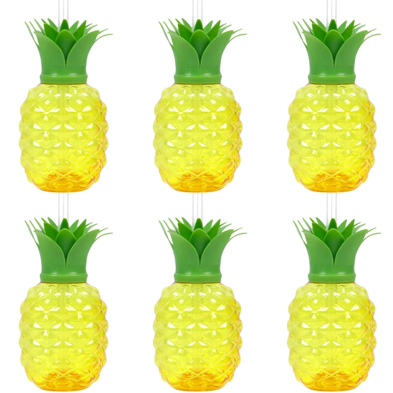 Fruit Shaped Party Cups in Pineapple, Coconut and Strawberry Designs, 6 or 10-Piece Plastic Drink Cup Sets for Luau Birthdays and Summer Celebrations