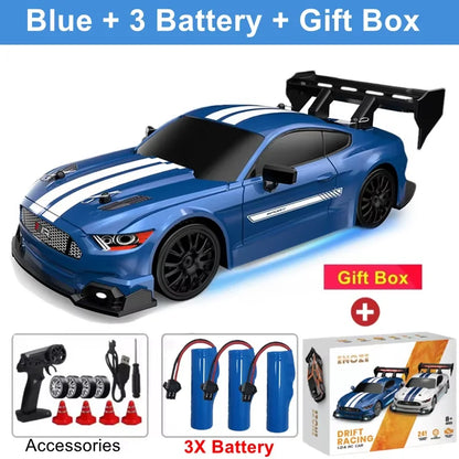 RC Drift Racing Car with 4WD, 2.4GHz Proportional Remote Control, LED Lights and Replaceable Racing and Drift Tires for Kids and Adults
