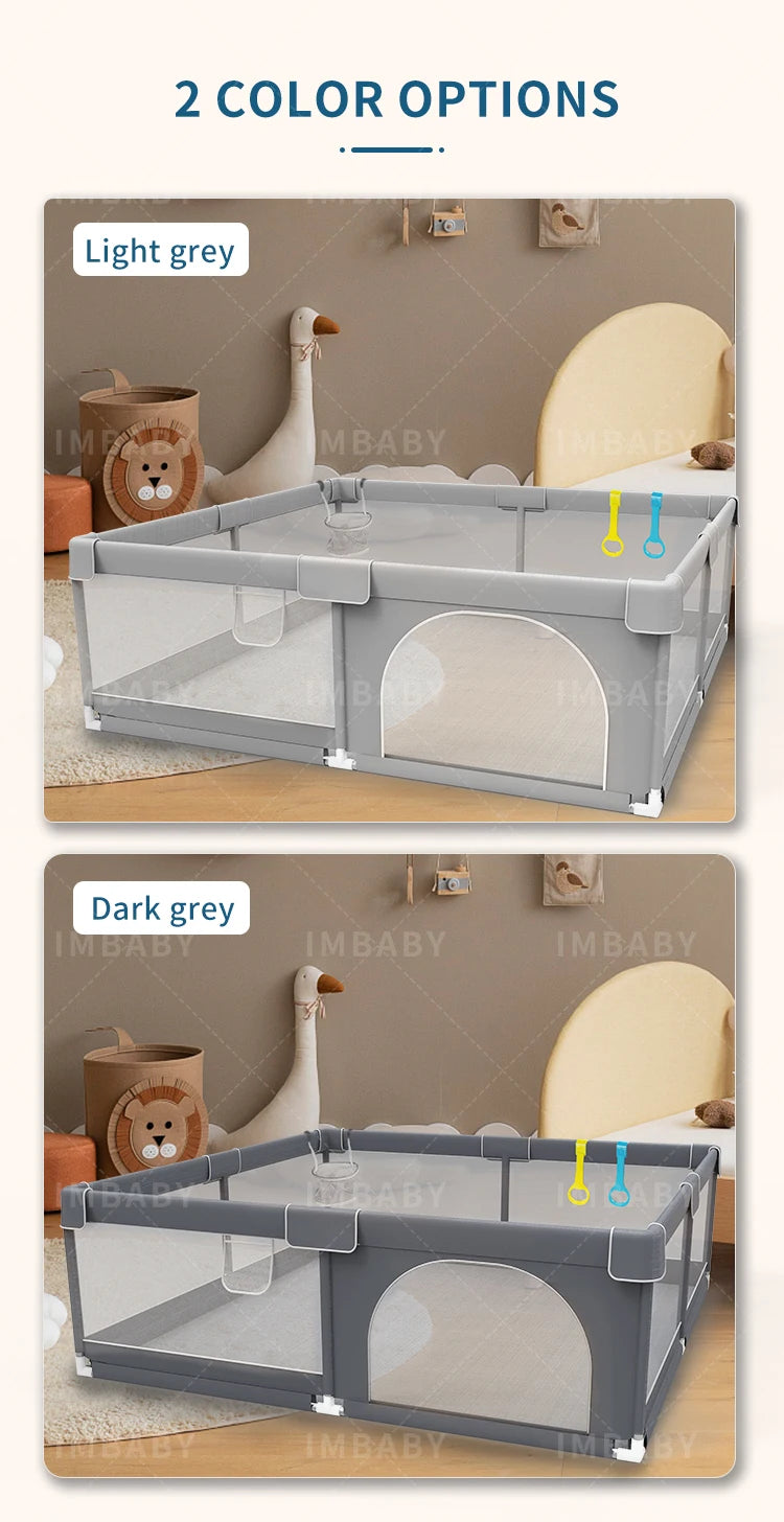 Baby Playpen with Pull Rings by IMBABY, Light Gray Mesh Activity Fence with Zippered Door and Multiple Size Options for Supervised Play