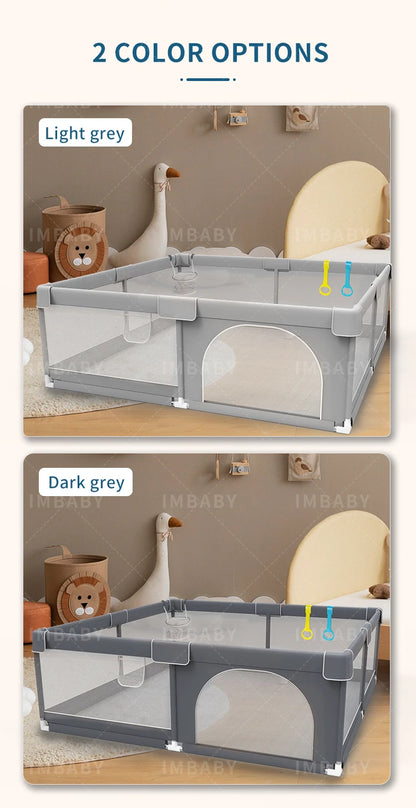 Baby Playpen with Pull Rings by IMBABY, Light Gray Mesh Activity Fence with Zippered Door and Multiple Size Options for Supervised Play