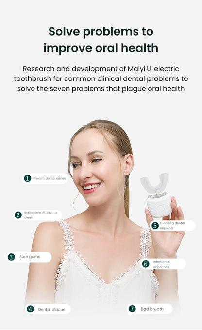 Adult U-Shaped Electric Toothbrush with Four Brushing Modes, Blue-Light Feature and Wireless Charging Design for Daily Oral Care