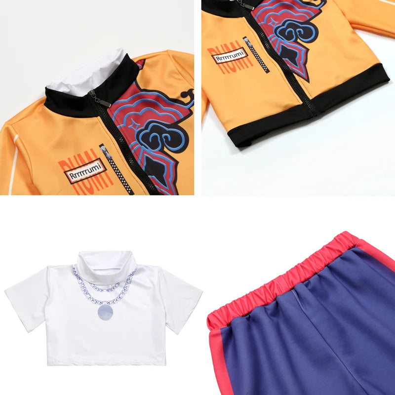 Girls Cosplay Costume Set for Halloween, Dance Performances and Dress-Up with Jacket, T-Shirt and Shorts or Top-and-Pants Outfit Options