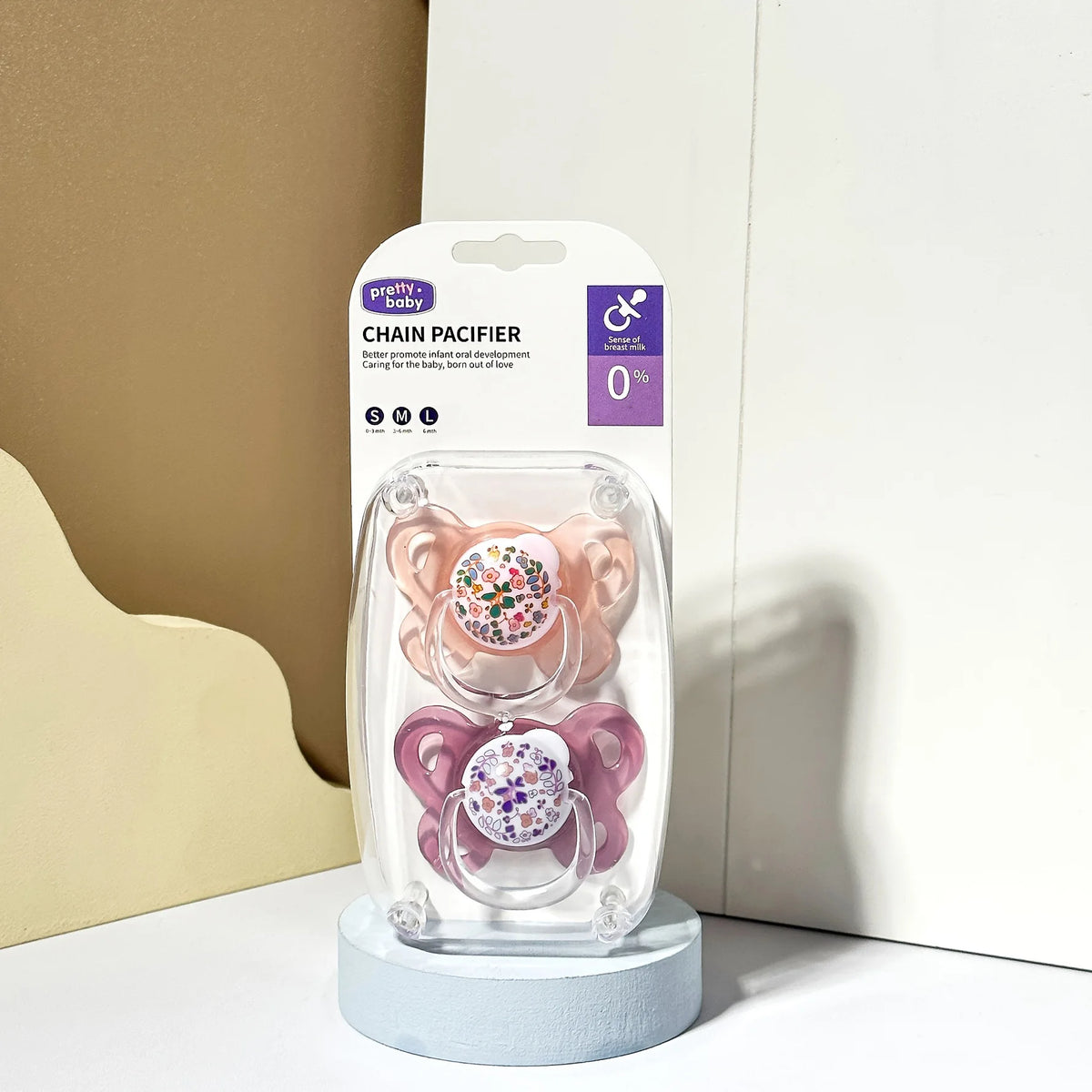 Floral Baby Pacifier Set with Covers and Thumb-Shaped Nipples, Pink and Blue Printed Soothers for Infants 0-6 Months and Baby Shower Gifts