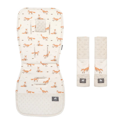 Stroller Liner and Harness Cover Set, Soft Printed Seat Cushion with Matching Strap Pads and Textured Panels in Five Decorative Print Options
