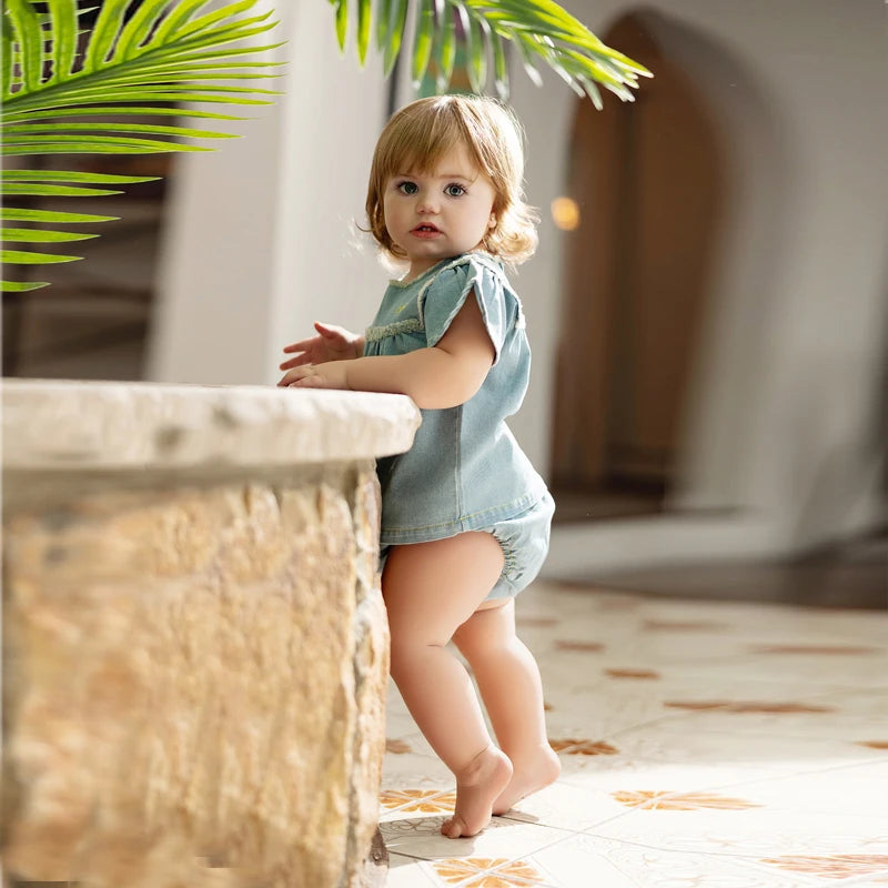Light Blue Denim Sibling Outfits, Cotton Boys Shirts and Shorts, Girls Dresses and Skirts, Baby Rompers and Overalls for Matching Family Looks