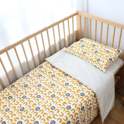 Cotton Toddler Bedding Set, 3-Piece Printed Duvet Cover and Pillowcase with Flat Sheet or Mattress Cover, Kids Room Bed Linens