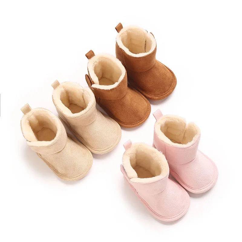 Soft Sole Baby Winter Boots with Plush Lining and Hook-and-Loop Closure, Brown Pink or Apricot Infant Shoes for Boys and Girls, 0-18 Months