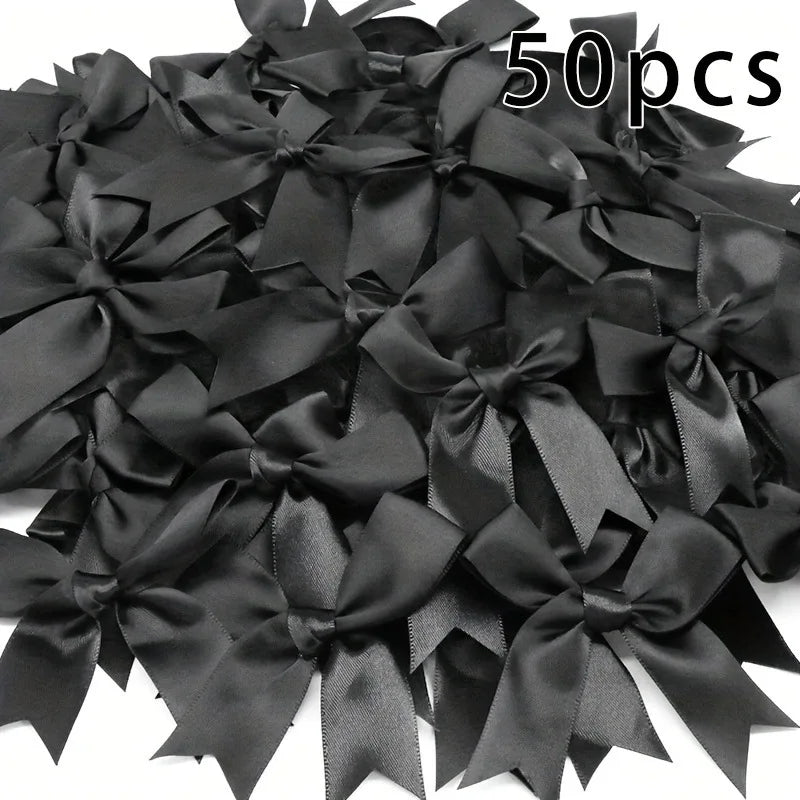 Satin Ribbon Bows 50-Piece Pack for Gift Wrapping, Wedding Favors, Birthday Decorations and Holiday Crafts in Multiple Color Options