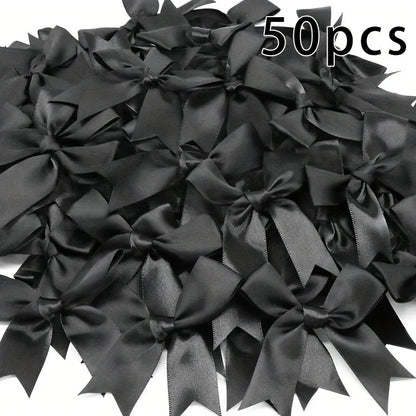 Satin Ribbon Bows 50-Piece Pack for Gift Wrapping, Wedding Favors, Birthday Decorations and Holiday Crafts in Multiple Color Options