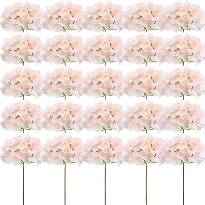 Silk Hydrangea Flower Heads, 25-Piece Artificial Flowers with Flexible Stems for DIY Wedding Centerpieces, Baby Shower and Home Party Decor