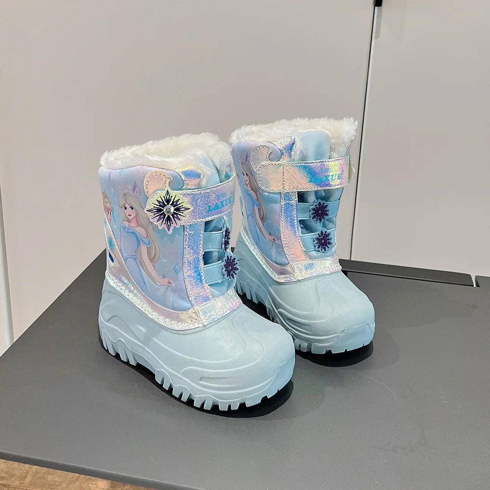 Kids Unicorn Winter Boots with Plush Trim, Gold-Tone Horn and Ear Details, Pink and White Fantasy-Themed Cold-Weather Footwear for Girls