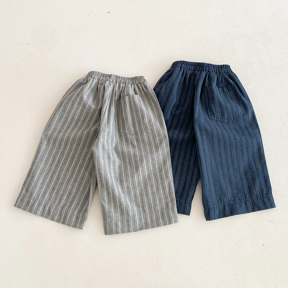 Cotton Toddler Striped Pants with Pull-On Elastic Waist, Relaxed Long Trousers for Boys and Girls in Six Colors, Sizes 12-24M to 5-6Y
