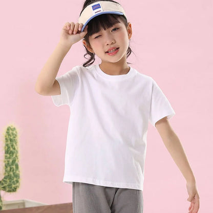 Kids Solid Color Cotton T-Shirt, 180gsm Short Sleeve Crewneck Basic Tee for Boys and Girls in 18 Colors for Summer and Everyday Casual Outfits