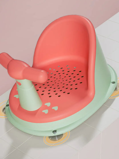 Drainage-Hole Baby Bath Seat with Suction-Cup Base, Removable Front Armrest and High Backrest in Multiple Colors for Closely Supervised Bathing