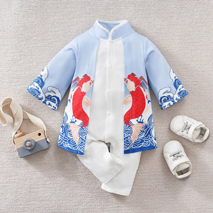 Baby Cosplay Romper with Anime-Inspired Layered Outfit Styling, Long Sleeve Cotton Infant Costume for Boys and Girls Photos and Halloween, 59-90 cm
