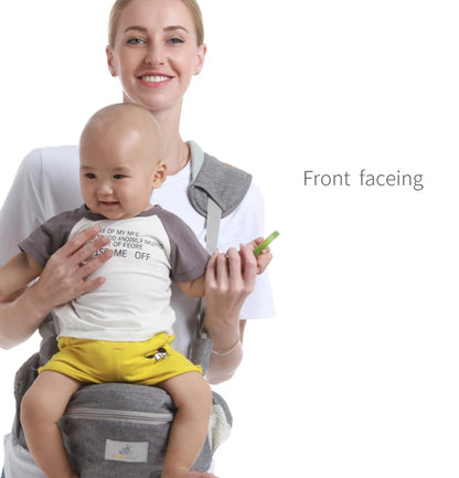 Waist-Mounted Baby Hip Seat with Padded Shoulder Strap and Zippered Storage Pockets, Gray or Black Carrying Accessory for Everyday Parent Outings
