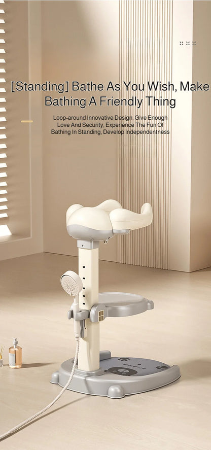 Adjustable Kids Shower Stand with Wraparound Support, Textured Base and Showerhead Holder, Gray or Brown Options for Adult-Supervised Bathing
