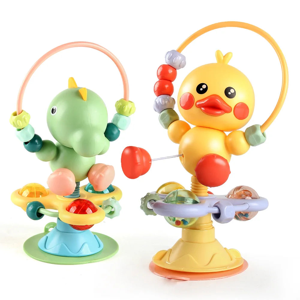 Animal Suction Activity Toy with Colorful Beads and Rattle Rings, Cartoon Tabletop Play Accessory for Supervised Reaching and Hands-On Exploration