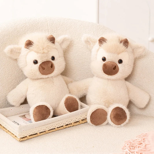 Highland Cow Stuffed Animal, 40 cm Cream Plush Toy with Brown Horns and Hooves for Farm-Themed Storytime, Cow Lover Gifts and Display