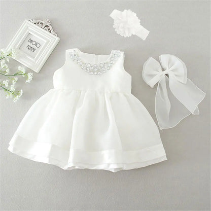 Baby Baptism Gown for Girls with Long Sleeves, Lace Details and Cotton Lining, Dress and Cap Set for Christening and First Birthday Photos