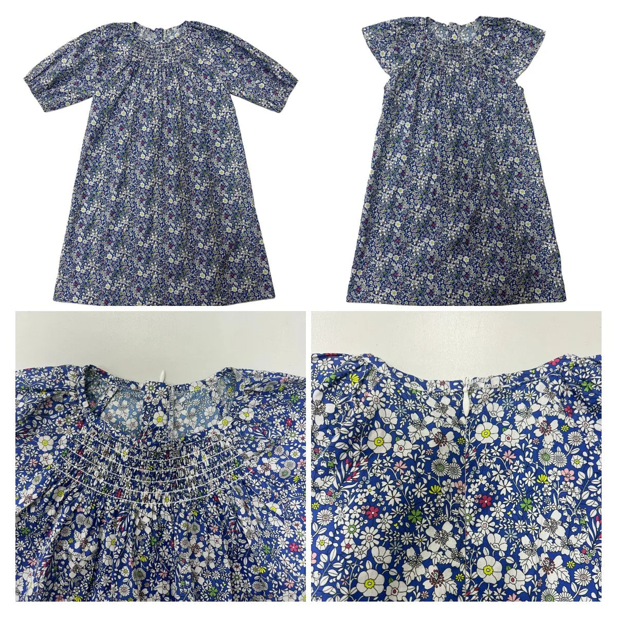 Blue Floral Sibling Outfits with Smocked Girls Dress and Baby Romper Options, Coordinating Boys Knit Tops, Polo and Shorts for Family Photos