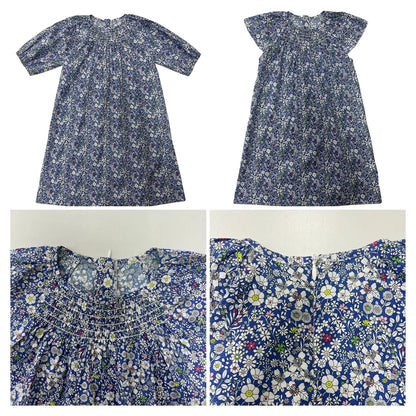 Blue Floral Sibling Outfits with Smocked Girls Dress and Baby Romper Options, Coordinating Boys Knit Tops, Polo and Shorts for Family Photos