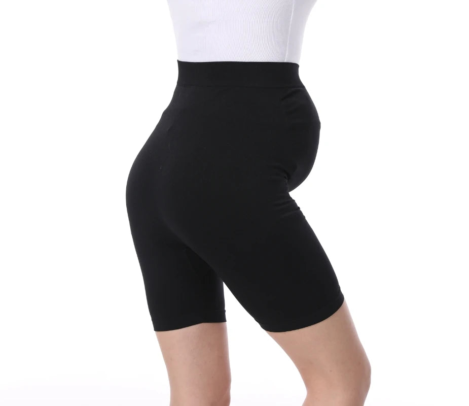 Stretch Maternity Leggings with High Waist Belly Panel, 90% Nylon and 10% Spandex Pregnancy Pants with Shorts and Thickened Style Options