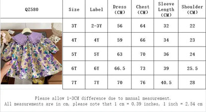 Toddler Girls Floral Dress with Oversized Collar and Long Sleeves, Bear Leader Outfit in Sizes 2T–6T for Spring, Fall and Family Photos