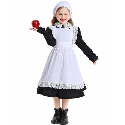 Girls Pioneer Prairie Costume Dress with Apron and Bonnet Options for Colonial School Plays, Historical Dress-Up and Halloween Events