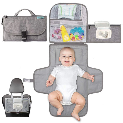 Diaper Changing Clutch with Foldout Baby Mat and Storage Pockets, 3-in-1 Portable Waterproof Changing Pad for Everyday Outings