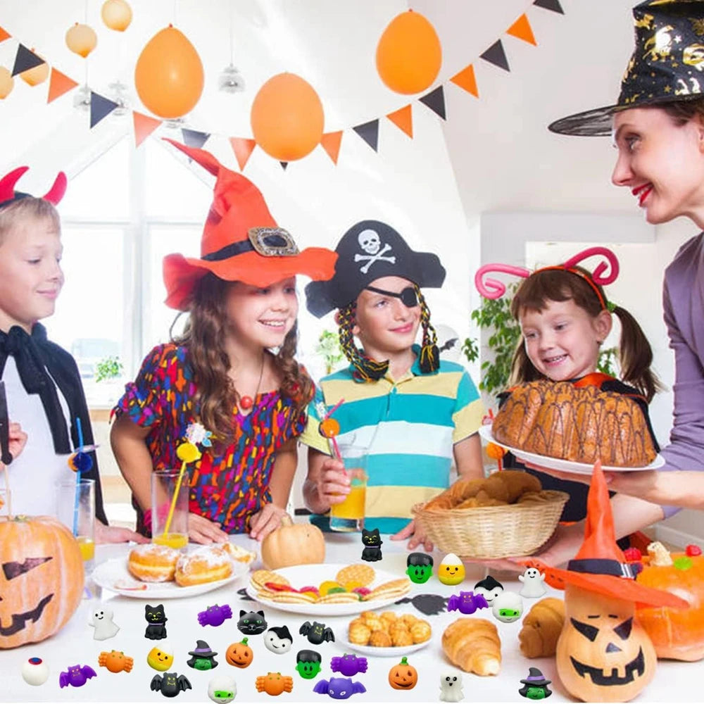 Halloween Mochi Squishy Toys, Random Assorted Squeeze Fidget Packs of 12, 24 or 36 for Party Favors, Goodie Bags and Seasonal Gift Giving