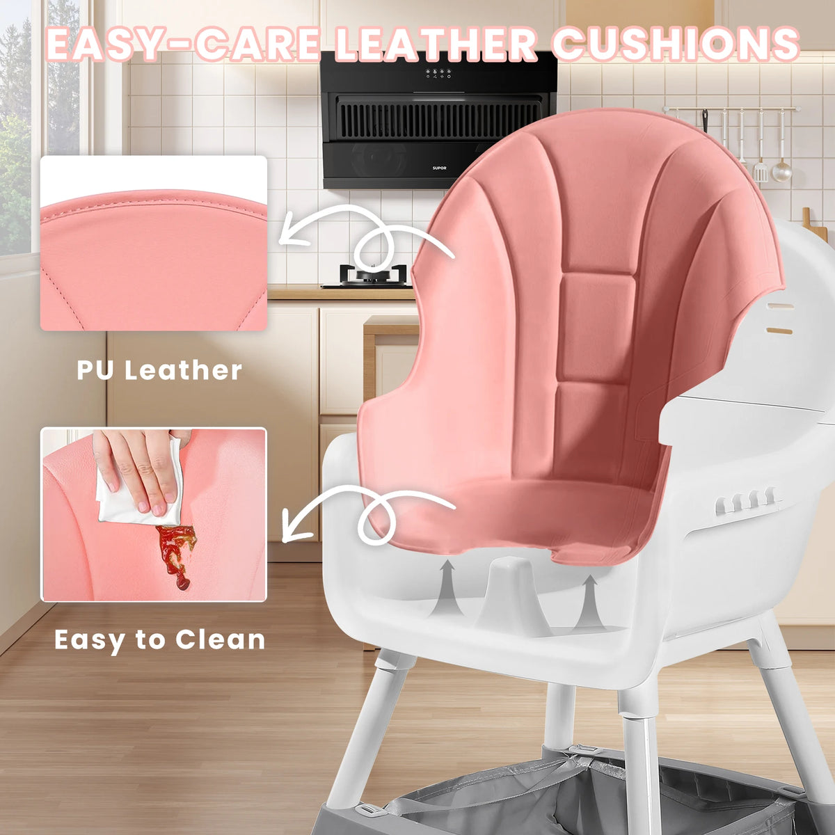 Baby Dining High Chair with Removable Double-Layer Tray, Convertible Toddler Seating with Adjustable Footrest and Toy Rack for Family Mealtimes