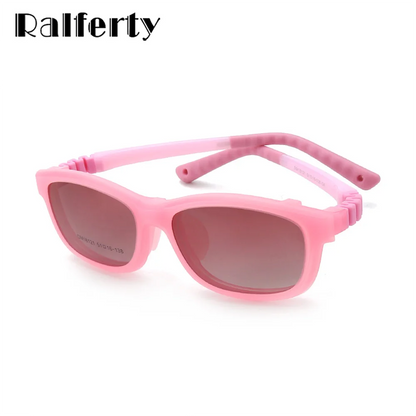 Kids Clip-On Sunglasses by Ralferty, 2-in-1 Children's Eyeglass Frame with Polarized Sun Clip for Everyday Outings and Family Travel