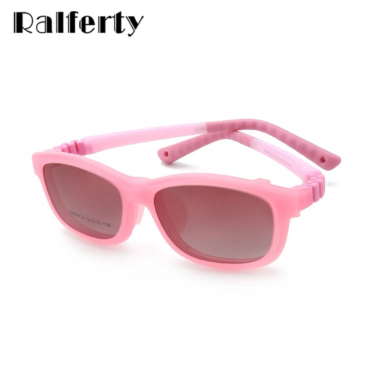 Kids Clip-On Sunglasses by Ralferty, 2-in-1 Children's Eyeglass Frame with Polarized Sun Clip for Everyday Outings and Family Travel