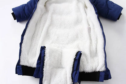 Infant Winter Snowsuit with Hood, Double Front Zippers and Quilted Design, Fleece-Lined Baby One-Piece for Boys and Girls, 3-24 Months