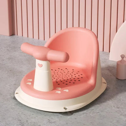 Drainage-Hole Baby Bath Seat with Suction-Cup Base, Removable Front Armrest and High Backrest in Multiple Colors for Closely Supervised Bathing
