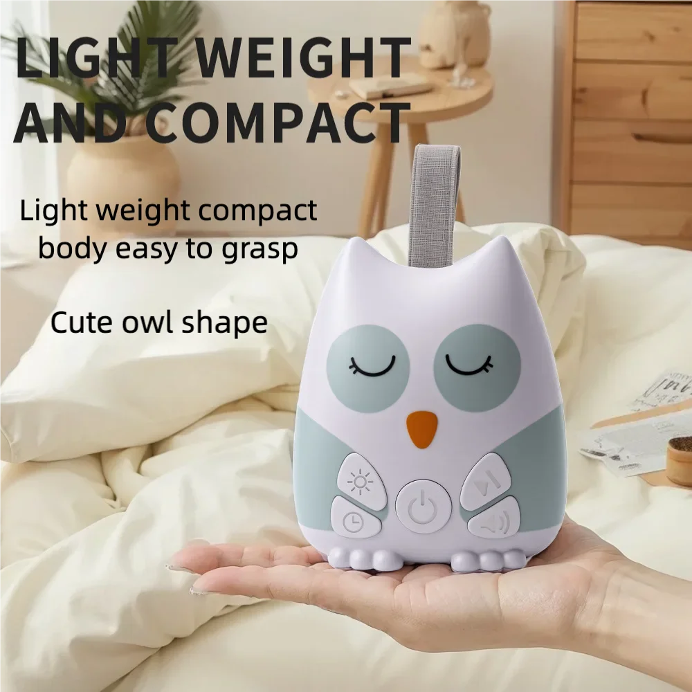 Owl White Noise Machine with 30 Sounds, USB-C Rechargeable 500mAh Battery and 30/60/90-Minute Timer for Nursery Bedtime and Travel