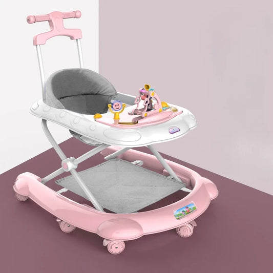 Musical Baby Walker with Spinning Toy Tray, Rear Push Handle and Foldable Frame, Three Height Positions in Pink, Green or Blue for Supervised Indoor Use