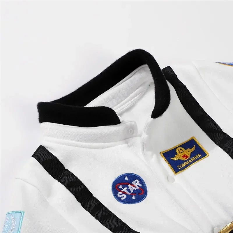 Toddler Astronaut Costume with Long Sleeves, Embroidered Space Details and White Bodysuit Styling for Baby Halloween Photos and Costume Parties