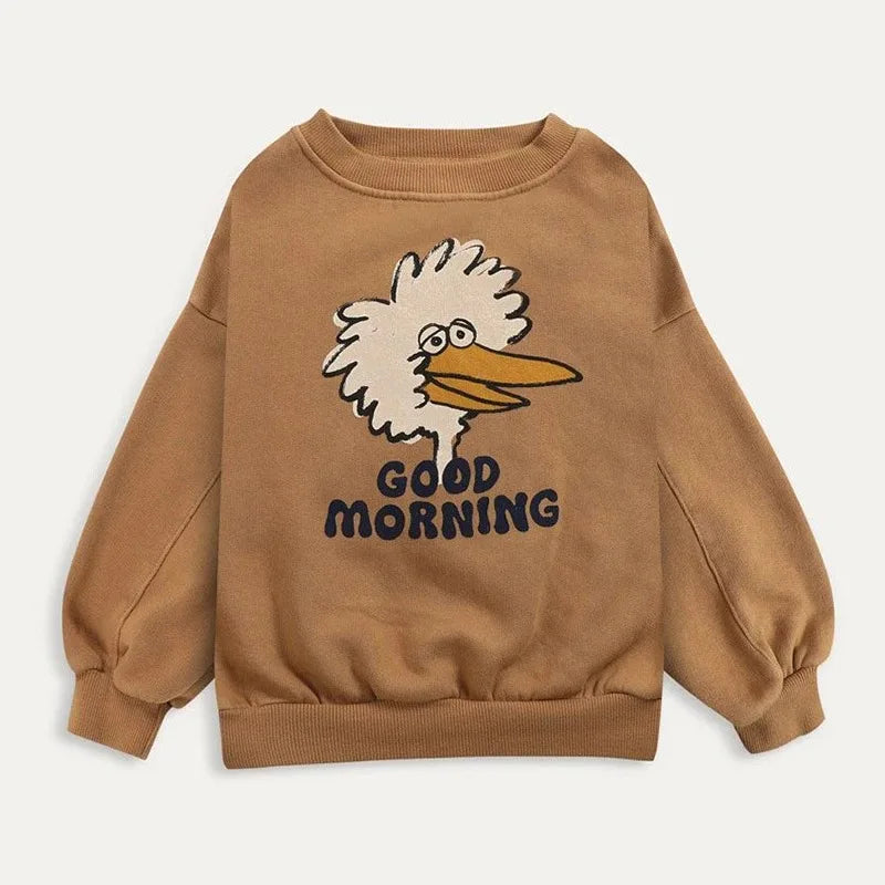 Cartoon Crewneck Sweatshirt for Kids with Long Sleeves, Animal Flower and Letter Print Pullover Options for Toddler Boys and Girls, Sizes 18-24M to 10-11Y