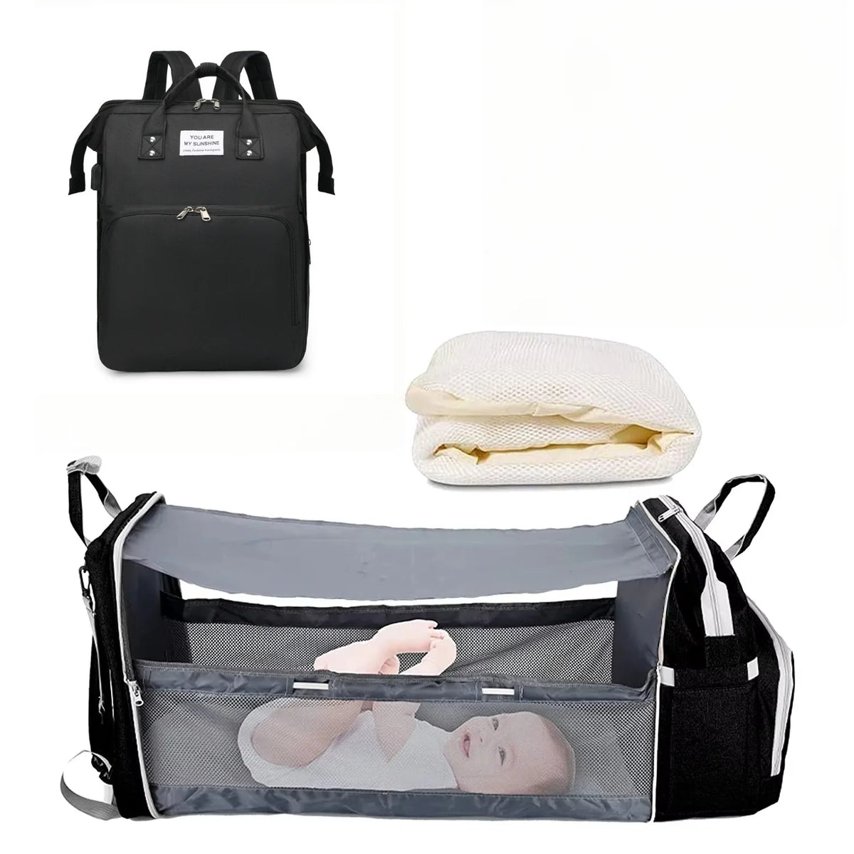 Diaper Backpack with USB Port and Fold-Out Changing Station, Type 1 and Type 3 Baby Essentials Bag with Organized Storage for Moms and Dads