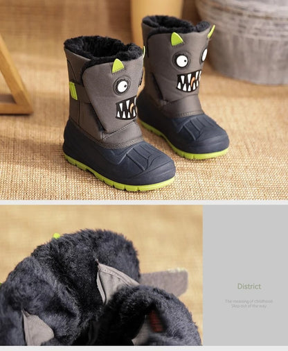 Kids Unicorn Winter Boots with Plush Trim, Gold-Tone Horn and Ear Details, Pink and White Fantasy-Themed Cold-Weather Footwear for Girls