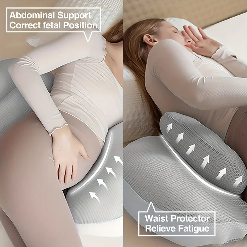Compact Pregnancy Side Sleeper Pillow with Belly and Back Cushions, Removable Washable Cover Maternity Rest Pillow in Grey, Pink, Green or Blue