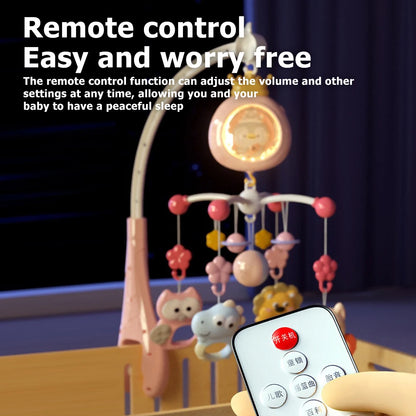 Remote Control Crib Mobile with Projector and Night Light, Rotating Animal Hanging Toys, Musical Lullabies and Timer for Baby Nursery