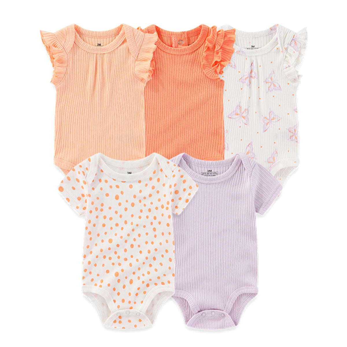 Baby Bodysuit Multipack with Cartoon Prints, Kiddiezoom 5 Short Sleeve One-Piece Outfits with Snap Closures for Boys and Girls, 3M-12M
